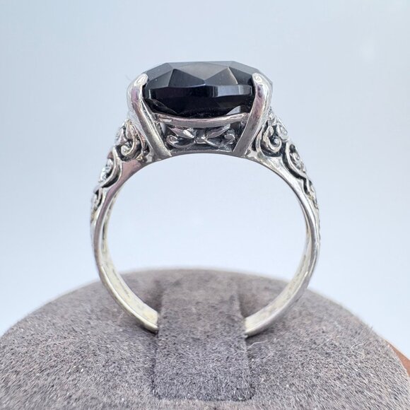 VTG Sterling Silver 925 Smoky Quartz Scroll Shoulders Statement Ring Size 8.75 - Picture 3 of 10
